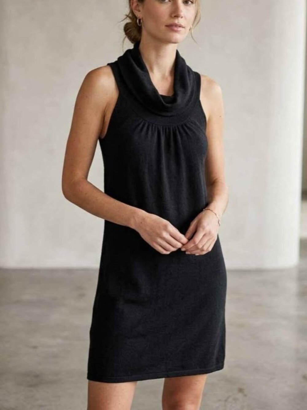 LINE Black Cashmere Blend Cowl Neck Sleeveless Racer Back Tunic Mini Dress, SM